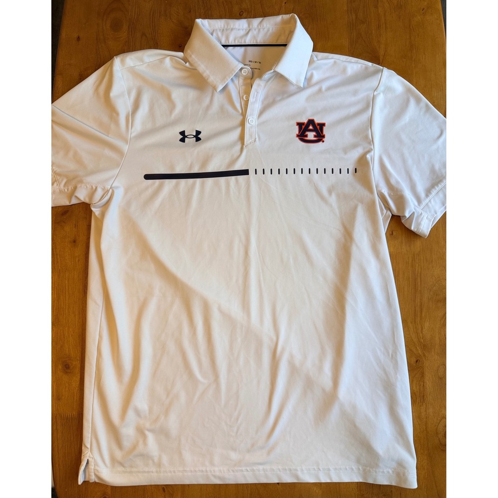 Under Armour Auburn Tigers Mens White HeatGear Polo Shirt Medium Loose Fit 608